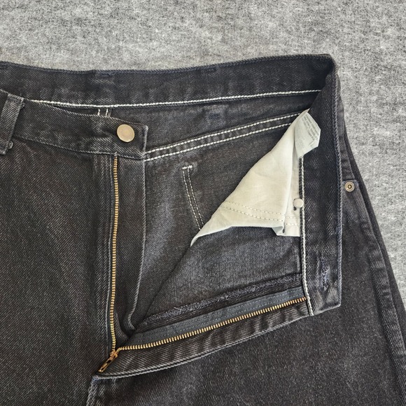 Vintage Wrangler Jeans Mens 34x31 Black Denim Straight Rugged Wear Work Made USA - Picture 4 of 13